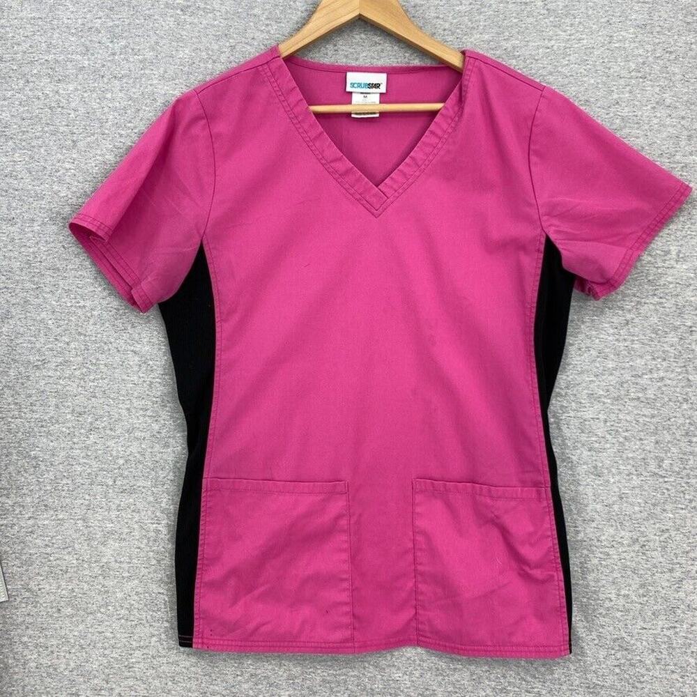 Scrub Star Scrub Top Womens Medium Pink Nursing Vet Medical Uniform Short Sleeve